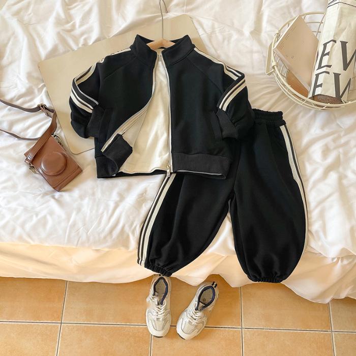 

Весенне-осенний детский вязаный спортивный костюм для малышей мальчиков и девочек, водолазка, верхняя одежда, детское однотонное пальто, брюки, костюм-двойка 100cm