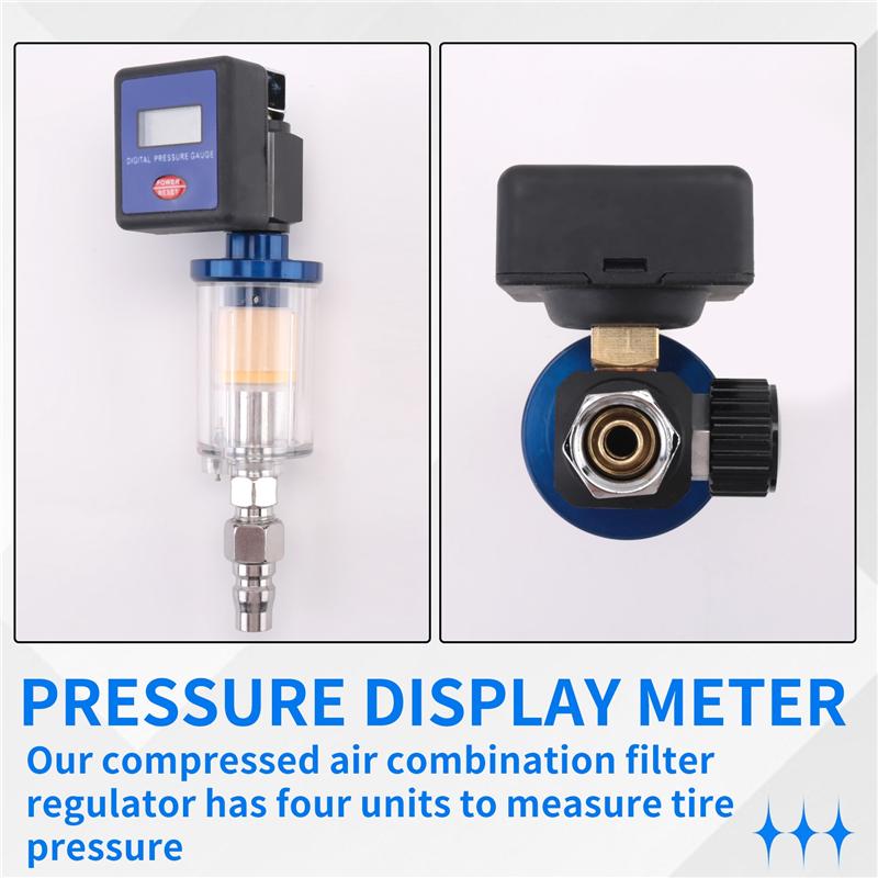 AD23-Digital Air Compressor Regulator, 1/4In Thread Compressed Filter Pressure Display Meter Oil Water Separator