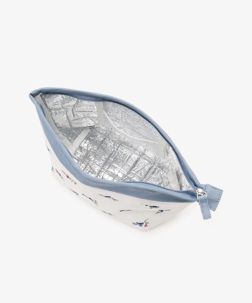 Afternoon Tea Living JD56 Heritage Fleur Embroidered Insulated Lunch Blue Boat-Shaped Pouch,