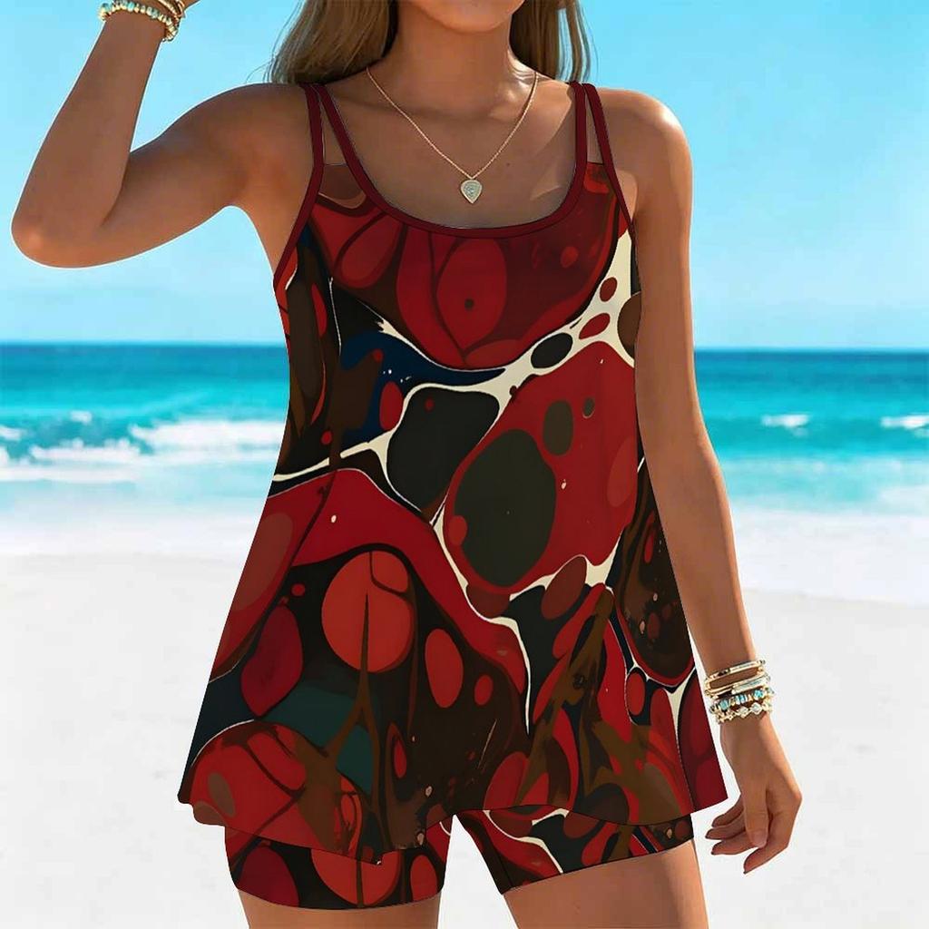 Women's Swimwear Tankini 2 Piece Swimsuit Gradient Fluid Pattern Vacation Bathing Suits
