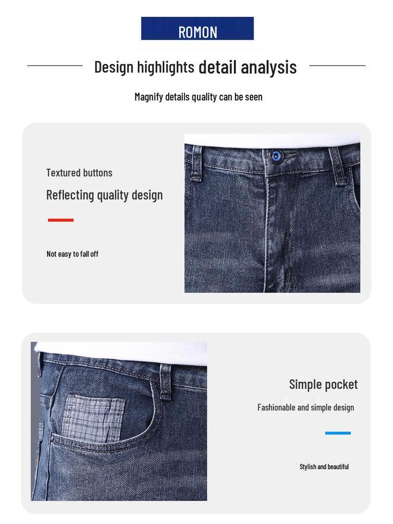 Herren Romon Slim Fit Leichte Jeans - Herbsttrend, Elastische Gerade Hose