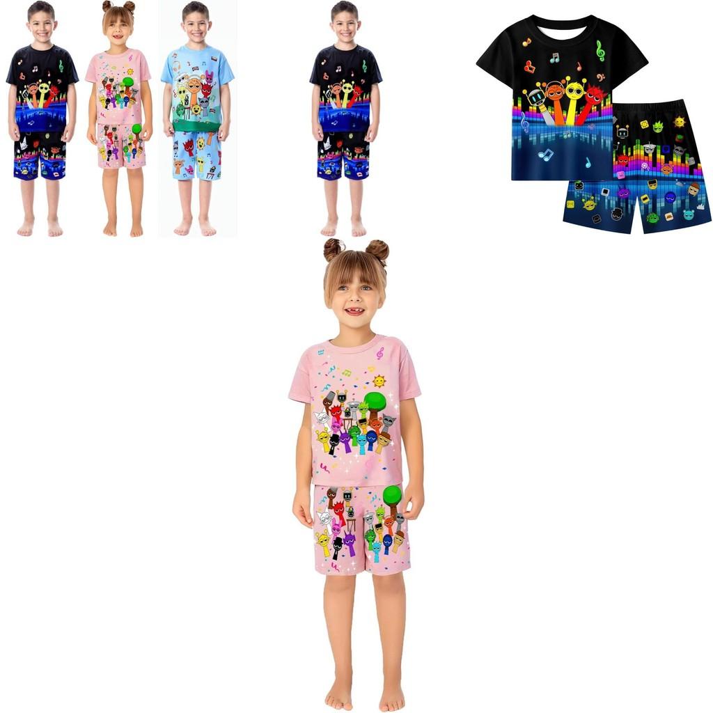 Sprunki Print Summer Kids Pajamas Set For Boys Girls Cotton Casual Cartoon Lounge Twopiece Suit For Children