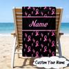 Custom Name Pink Ribbon Courage Microfiber Beach Towel Super Soft & Absorbent for Bath, Beach, Travel  Bath Time Accessory, Fan gifts