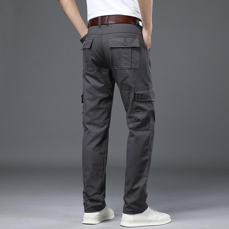 2022 Pánské čistě bavlněné cargo kalhoty: Volný, Odolný, Odolný proti opotřebení, Vojenský pracovní oděv s rovnými nohavicemi