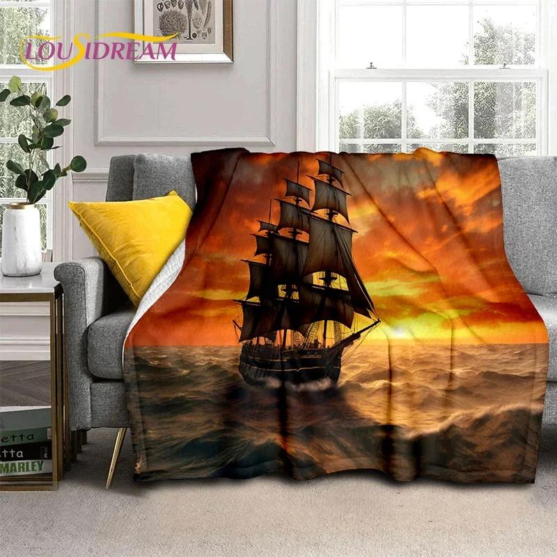 Ancient Pirate Ship Boat,Barque,Sailboa Soft Flannel Blanket for Beds Bedroom Sofa Picnic,Throw Blanket for Outdoor Leisure Gift