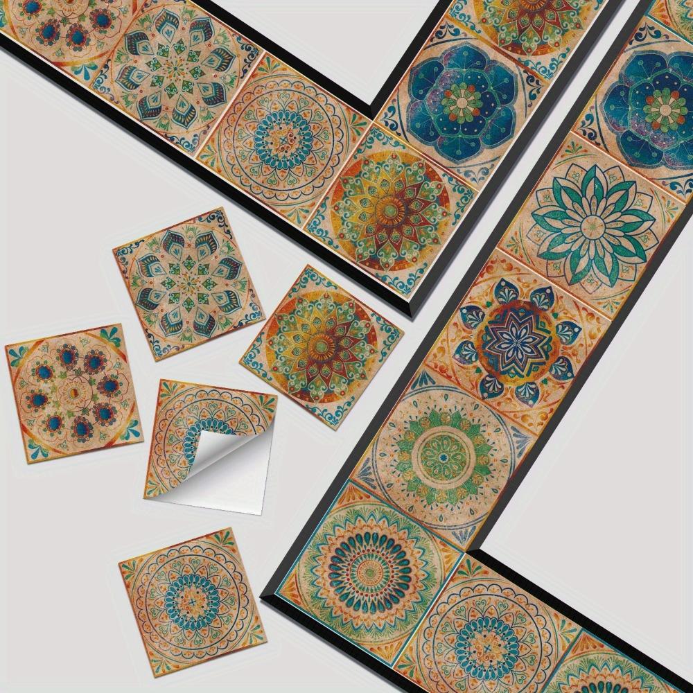 24pcs Vintage Self Adhesive Ceramic Tile Stickers Peel and Stick Backsplash Waterproof Wallpaper Wall Stickers Decorative Tiles for Kitchen Bathroom