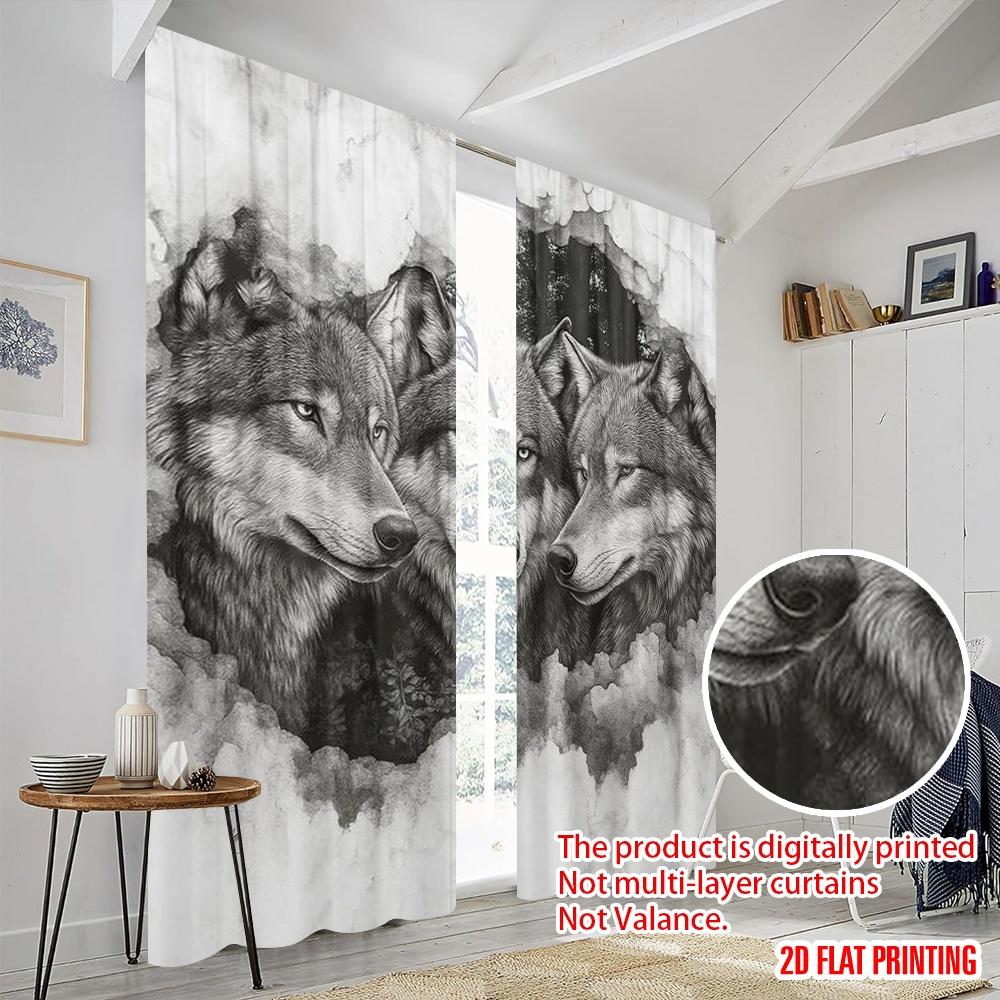 2 Stück, 2D-Flachdruck Vorhänge&Fensterdekoration Wolf Trio Porträt Polyester (ohne Stange) Außendekorationen Ldeal für Zuhause &