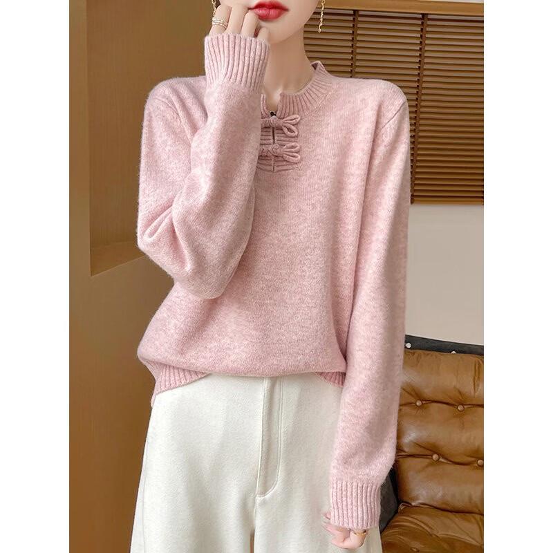 Women's Neo-Chinese Pure Wool Pullover Knit Sweater