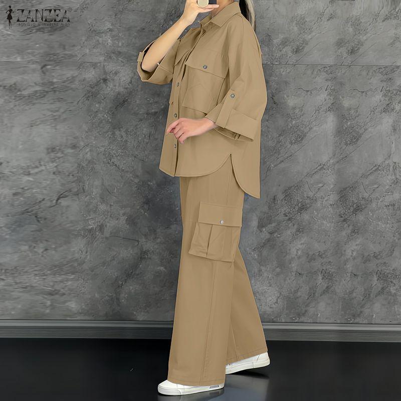 ZANZEA Lässiges zweiteiliges Anzug-Set für Damen mit langärmeliger Bluse und Hose