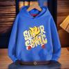 Casual kids hooded sweatshirt featuring fun star decorated cartoon hedgehog art, soft fabric for playtime, daily sports and weekend outdoor trips.