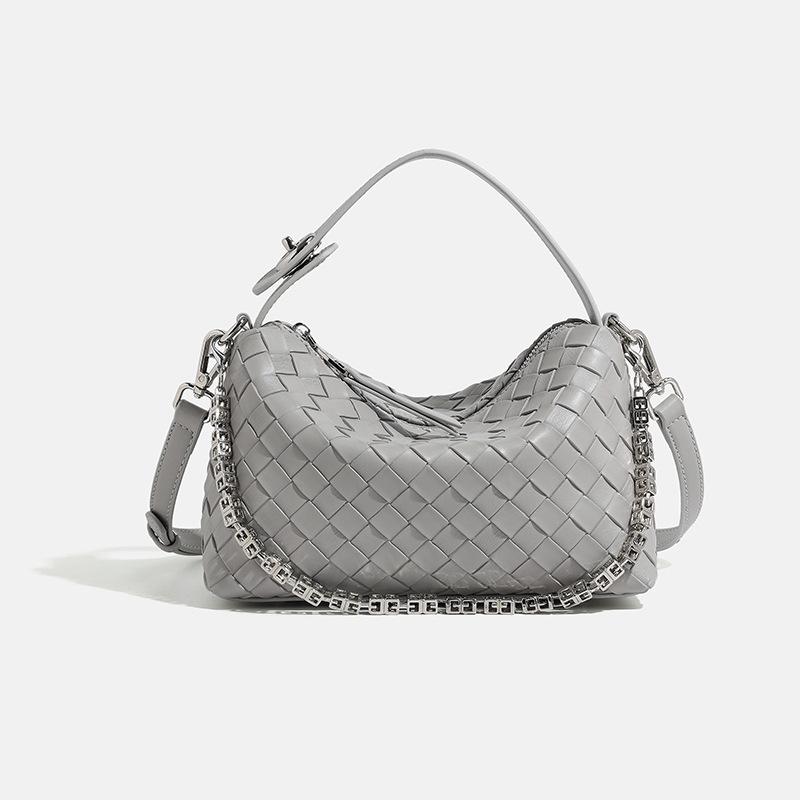 

2024 Зимняя элегантная плетеная сумка-тоут через плечо для женщин серый