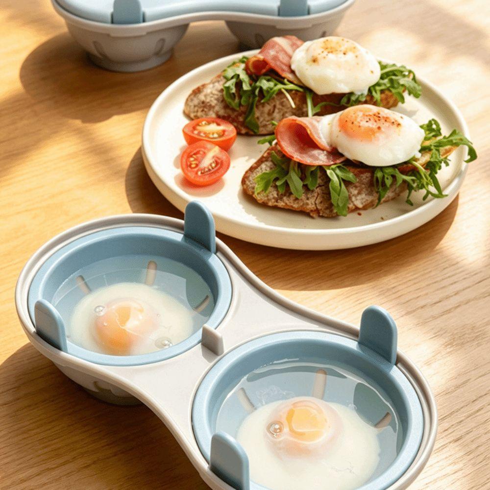 Double Cavity Egg Cooking Gadget Blue Orange Poached Egg Cup Practical Egg Poacher Breakfast