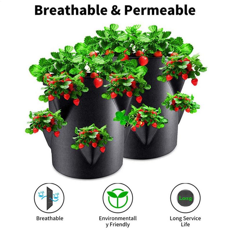 7 Gallons Strawberry Planting Bag Grow Bag With 6 Side Grow Pocket Portable Tomato Planting Bags Strawberry Pots Planting Pots