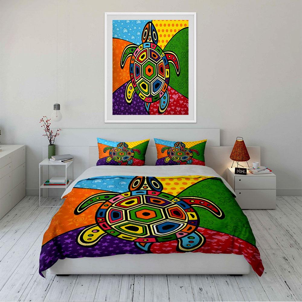 Colorful Geometric Turtle Print Bedding Duvet Cover Set Duvet Cover Pillowcases  (1*Duvet Cover 2*Pillowcases, without duvet insert)