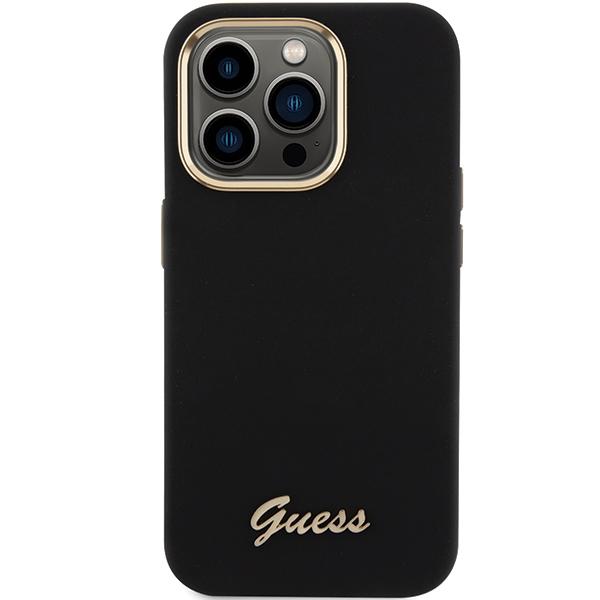 Guess Guhcp15Xsmbslk Iphone 15 Pro Max 6.7 Czarny/Black Hardcase Silikonowy Skrypt Metalowe Logo I Ramka