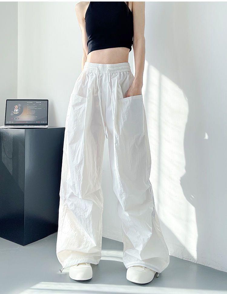 Women's High Waist Parachute Cargo Pants Loose Drawstring Elastic Waist Casual Jogger Trousers