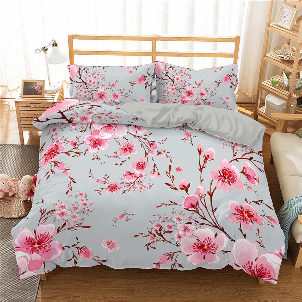 Red Rose Duvet Cover Set Red Flower Gray Background 3D Comforter Cover Valentine's Day Gift King Queen Size For Girls Women Kids