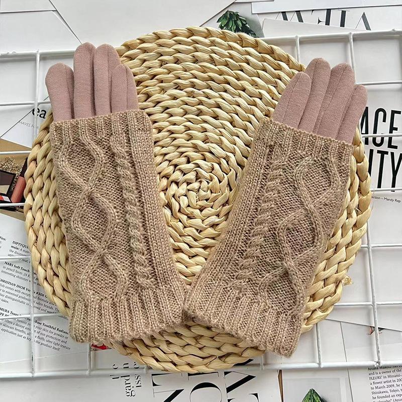 Dámské pletené vlněné rukavice s dotykovou obrazovkou, jezdecké teplé a chladuvzdorné dvojité vlákno