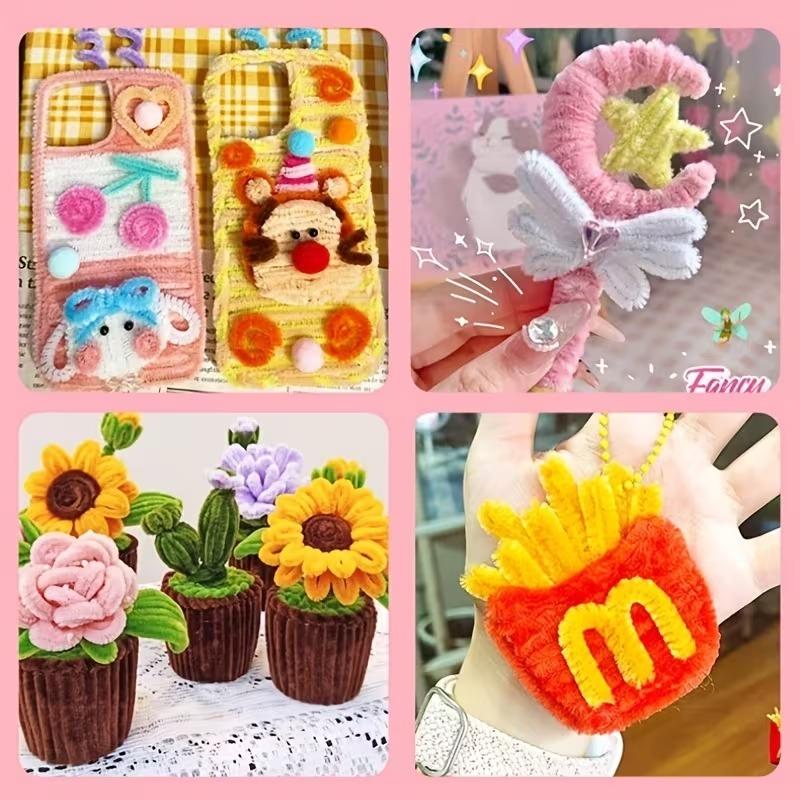 100-1000PCSMacaronColor ChenilleStems DIY Craft Pipe Cleaners for Kids Handmade Bouquet Hairband Flower Arrangement Stem Tie Kit