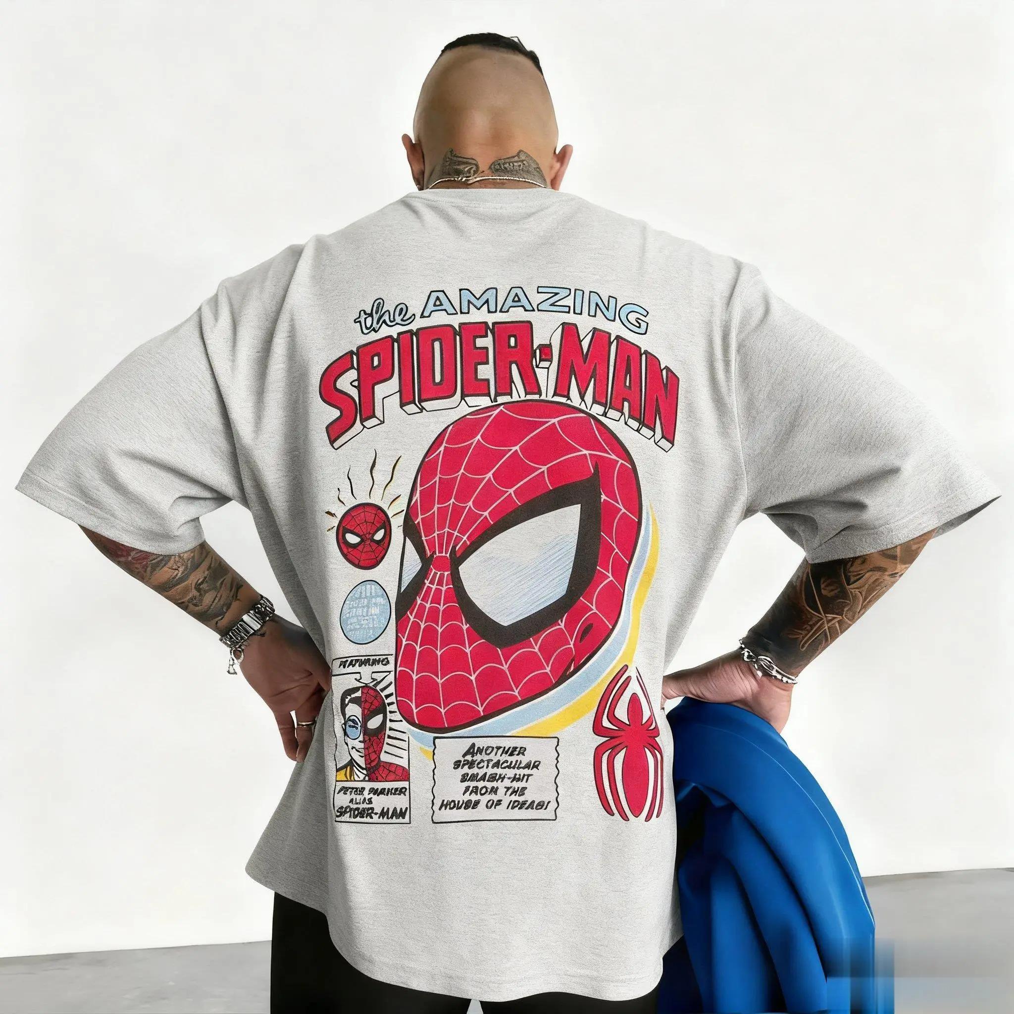 

The Amazing Spider-Man Vintage Comic Book Graphic Oversized Washed T-Shirt, Marvel Superhero Streetwear Tee, Unisex Casual Top 4XL синій