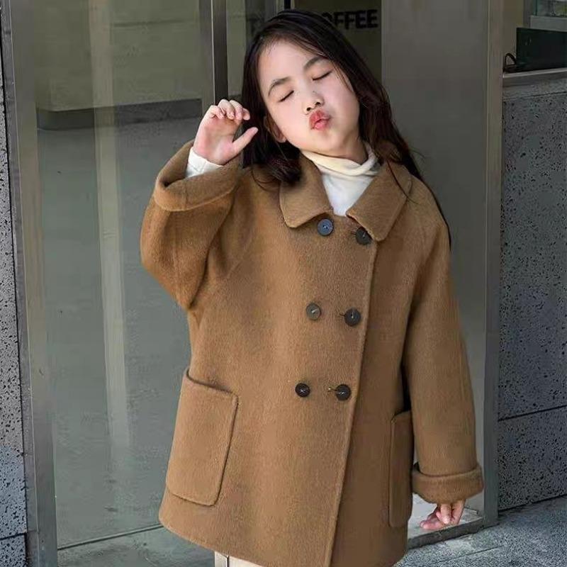 Girls' Double-Faced Wool Coat: Fall/Winter Casual Children's Wool Coat
