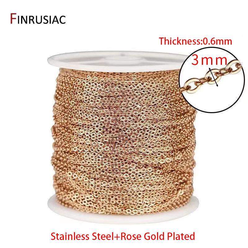 

14K Gold Plated Stainless Steel 3mm Cable Link Chains Bulk For Jewelry Making,DIY Bracelets Chain Necklace Making Supplies 1 meter