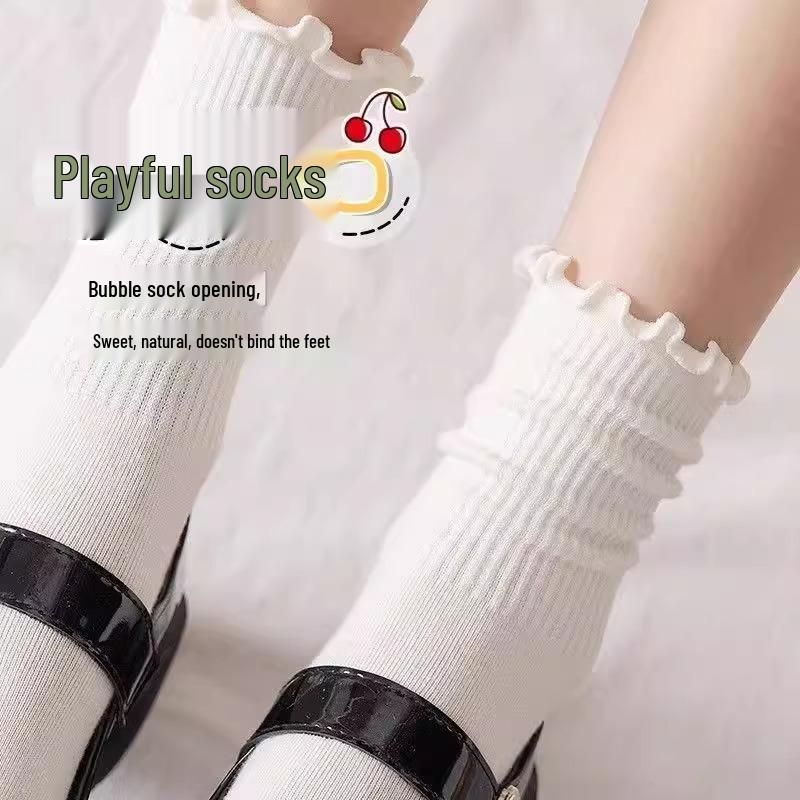 Newcomer Offer: White Lace-Trimmed Women's Mid-Calf Socks - Spring & Autumn Loli Style