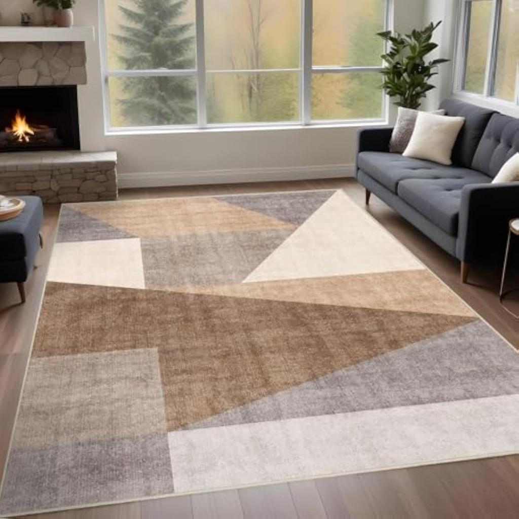Modern Minimalist Striped Area Rug – Soft Plush Non-Slip Stain Resistant Wear-Resistant Living Room Carpet Floor Mat