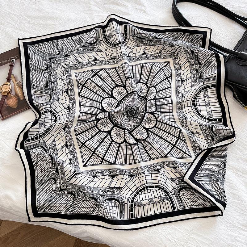 Double-sided silk wool silk scarf retro high-grade silk wool square scarf 2025 new autumn and winter warm silk wool shawl 65cm