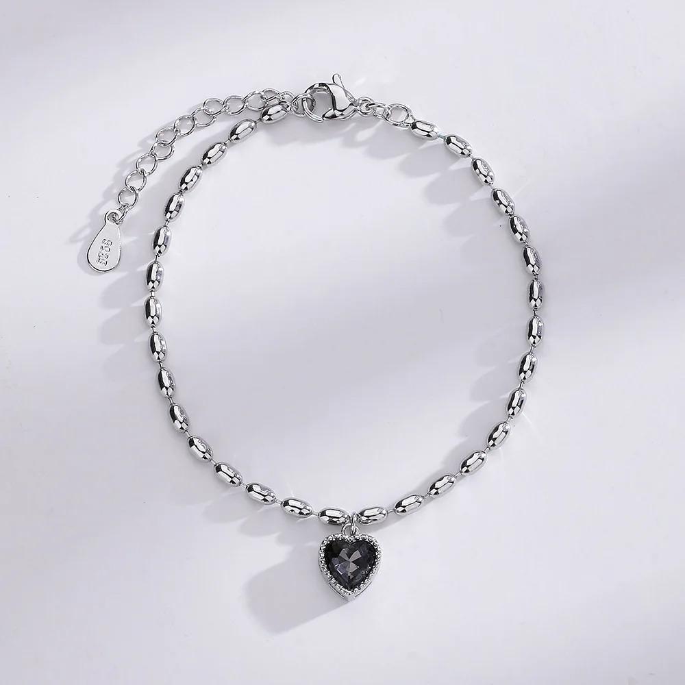 925 Silver Double Love Heart Hollow Beads Bracelet Adjustable Romantic Jewelry for Women Fashion Classic