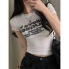 European and American Women's Clothing American Minimalist Letters Print Round Neck Short Sleeve T-shirt Women's Basic Slimming and Tight Tops Summer