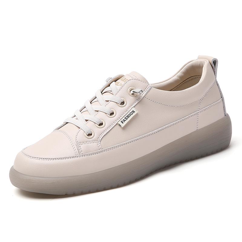 Women's Cowhide White Slip-On Shoes: Summer/Autumn Soft Sole, Casual Elastic Band Sneakers