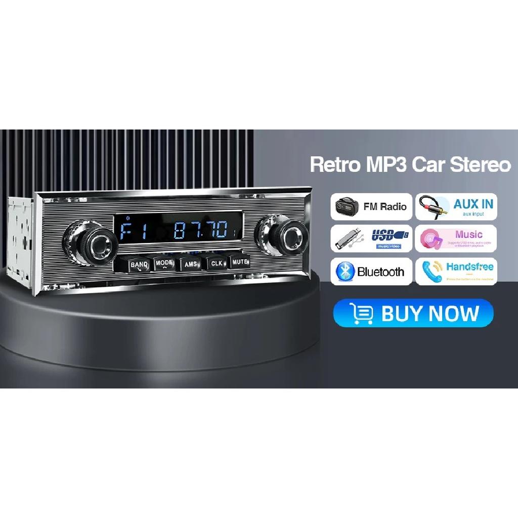 Retro MP3 Car Radio Player 1 DIN Stereo EQ FM AM RDS DAB Receiver QC3.0 Bluetooth USB AUX Input For VW Porsche Mercedes Benz BMW