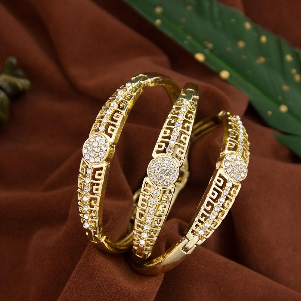 Sunspicems Gold Color Arabic Bracelet Bangle Crystal Women Charm Bracelet Set Dubai Muslim Wedding Jewelry Morocco Bridal Gift