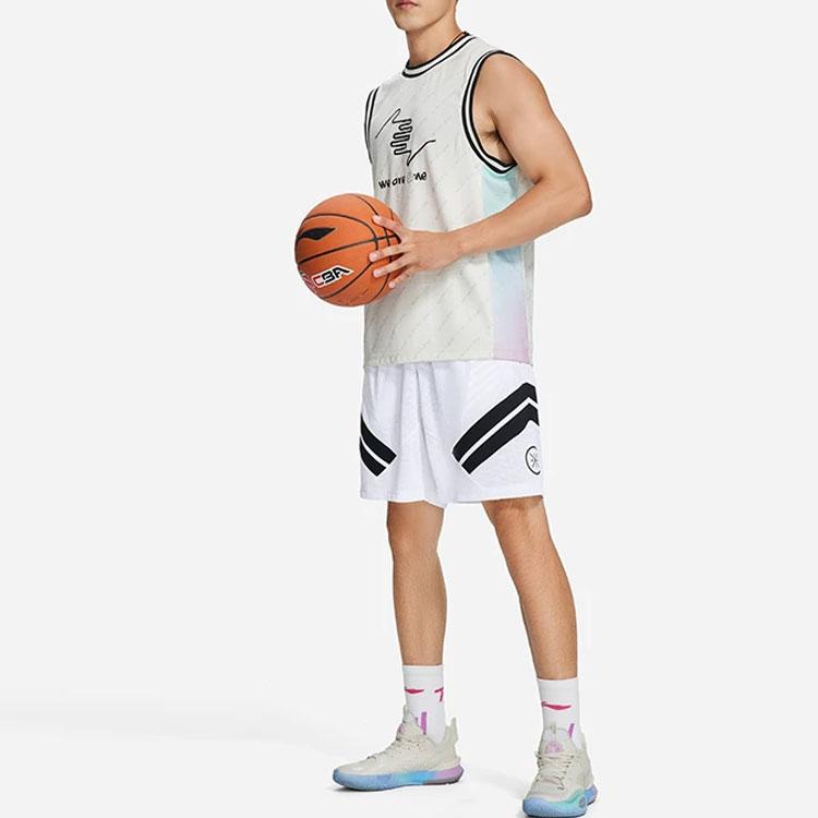 Li-Ning Color Block Casual Sports Basketball Shorts Men shorts White AAPS039-2