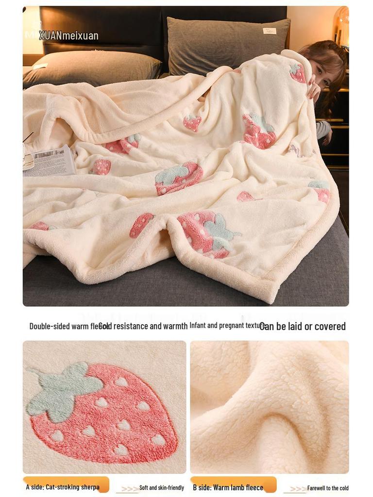 Gruby Koralowy Polarowy Koc dla Dzieci - Przytulna Zimowa Kołdra dla Niemowlaka, na Drzemkę lub do Biura