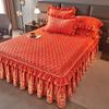 3pcs Luxurious European Quilted Crystal Velvet Bed Skirt Set with Lace Trim - Warm, Thick, Non-Slip, Includes 2 Pillow Shams and 1 Bed Skirt