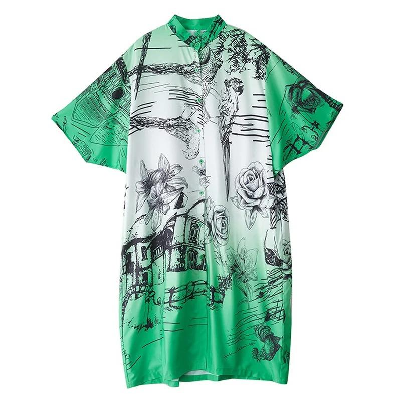 

XITAO Contrast Color Print Pocket Patchwork Dress ZMY1169 One Size зелёный