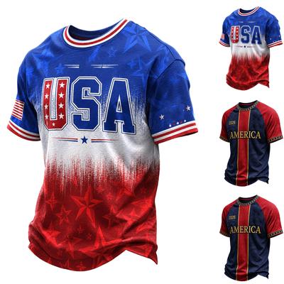 Men's Casual Short Sleeve Neck T-Shirt with USA Letter Print, Lightweight and Breathable