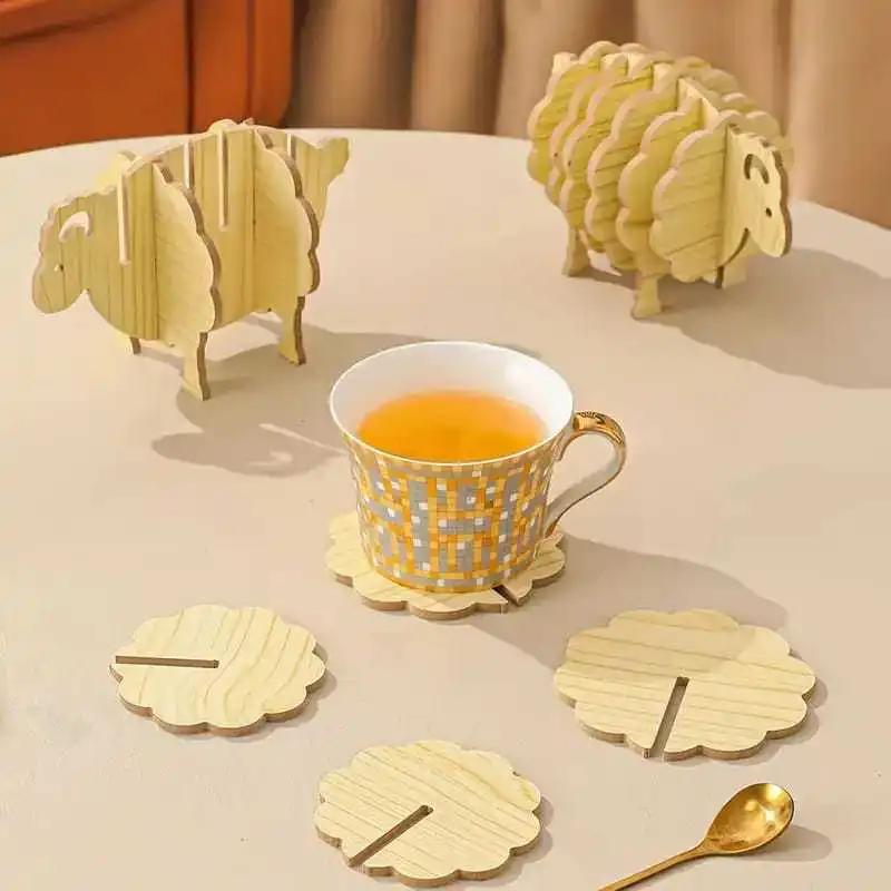 

Wooden Sheep Coaster, Heat-Resistant Pad for Home and Office, Creative Table Decor and Cute Figurine for Collection