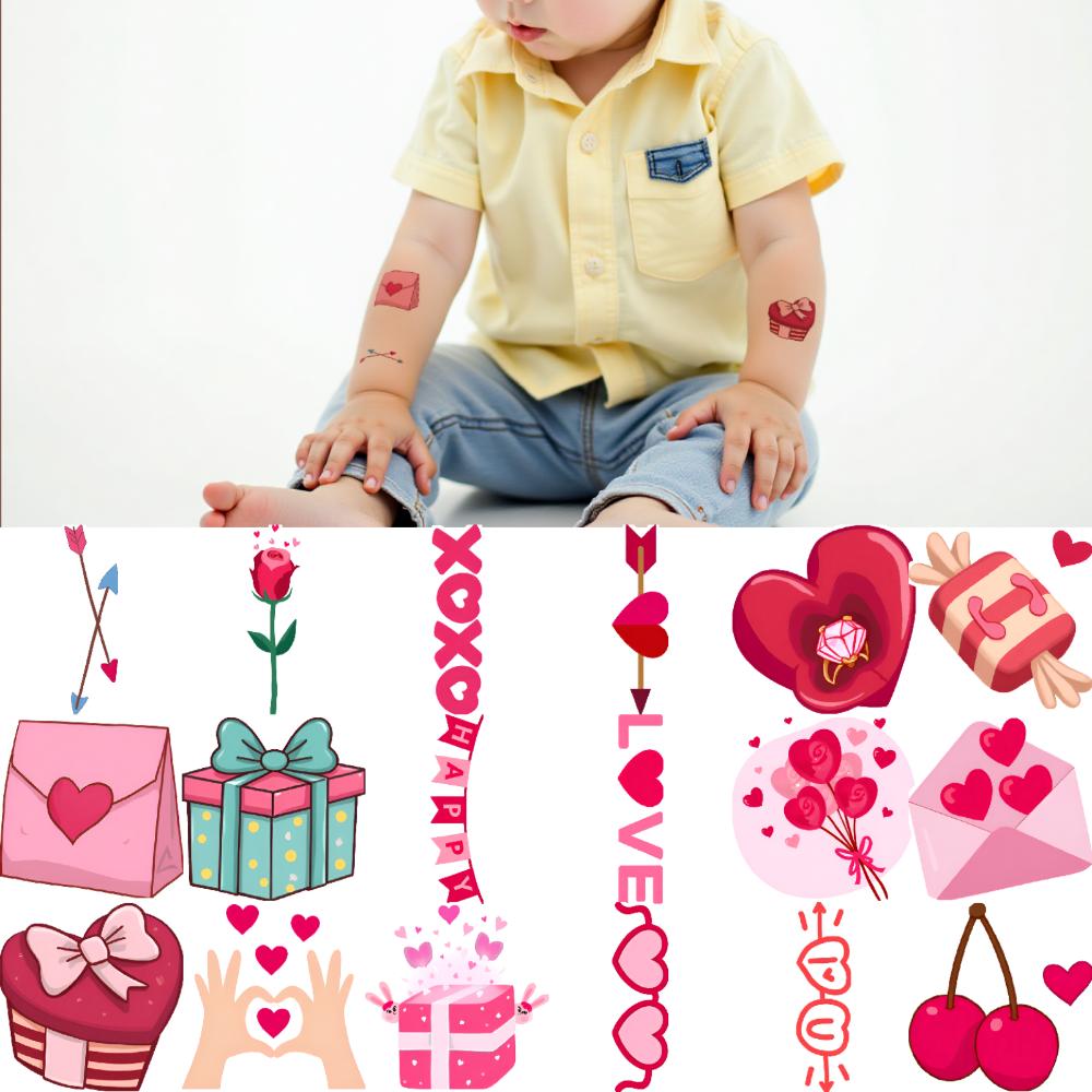 54pcs Temporary Tattoo Heart Stickers Waterproof Long-lasting Body Stickers Love Stickers Cartoon For Cheeks Adults Children