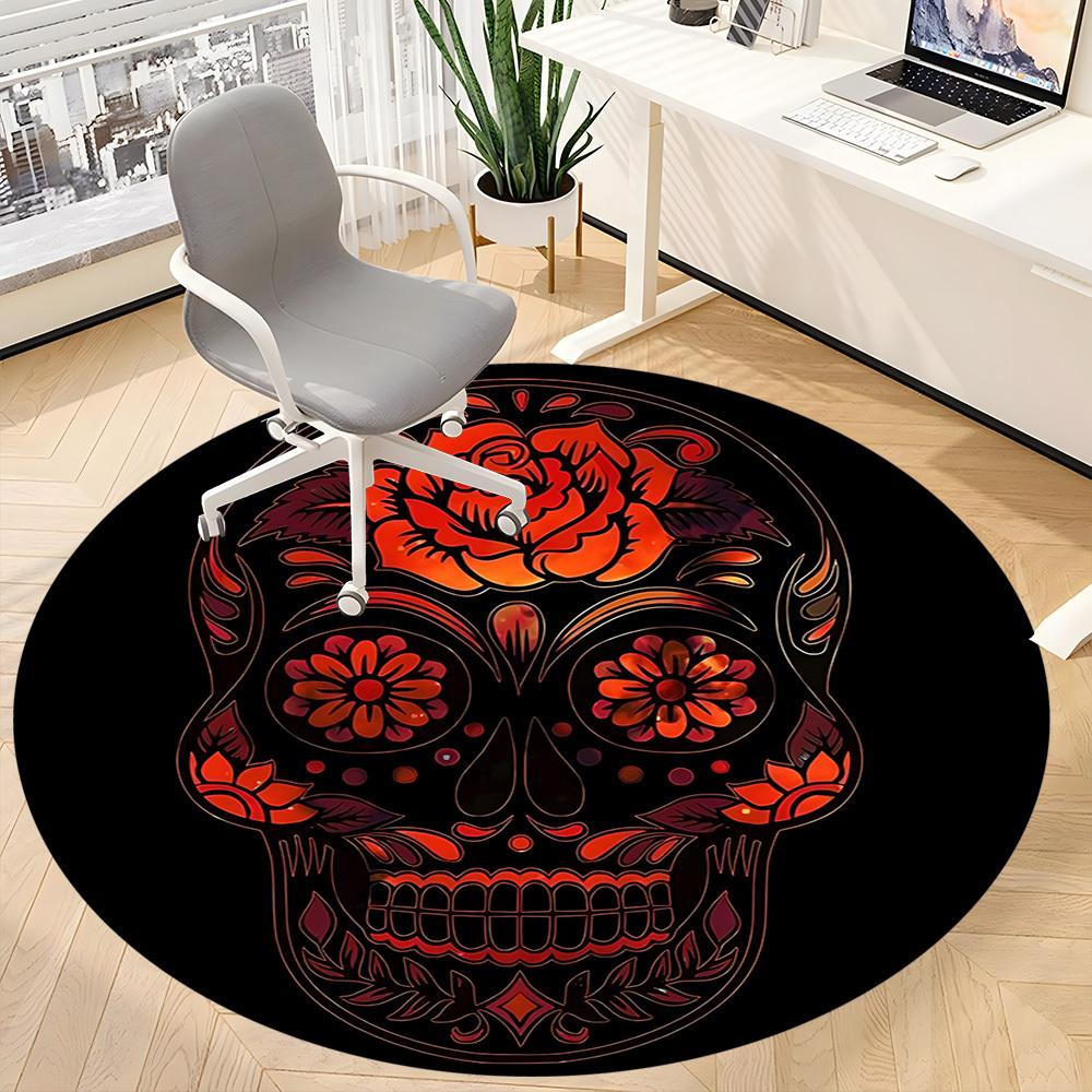 1pc Sugar Skull Design Chair Carpet for Office, Round Non Slip Durable Large Size Office Carpet, Suitable for Office
