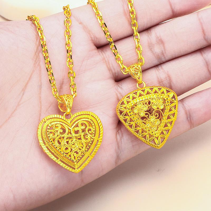Vietnamese Gold Heart Necklace for Women - Fashion Jewelry Hollow Heart Pendant