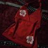Top estivo alla moda da donna Y2k con scollo all'americana, motivo floreale Harajuku stampato, aderente, senza schiena, canotta casual senza maniche con scollo a V