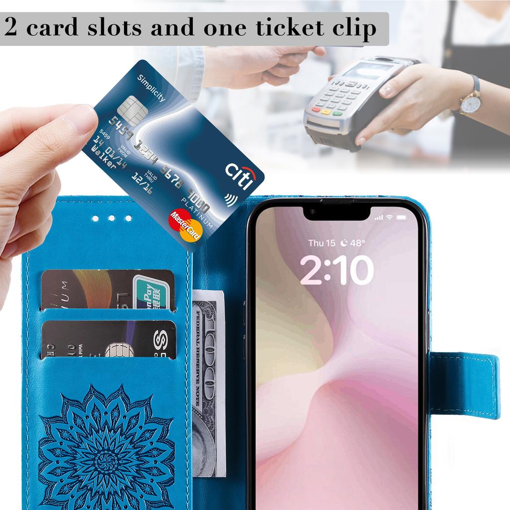 Leather Wallet Flip Case for Apple iPhone 13 14 15 16 16E 17E 17 Pro Max Plus | Mandala Embossed Design Card Holder Protective