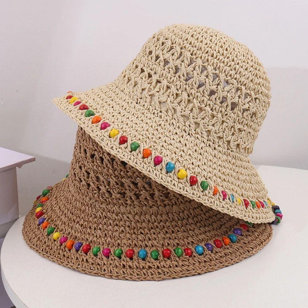 Elegant Lace Brim Sunshade Cap Breathable Sun Protection Cap Casual Colorful Straw Hat  Outdoor