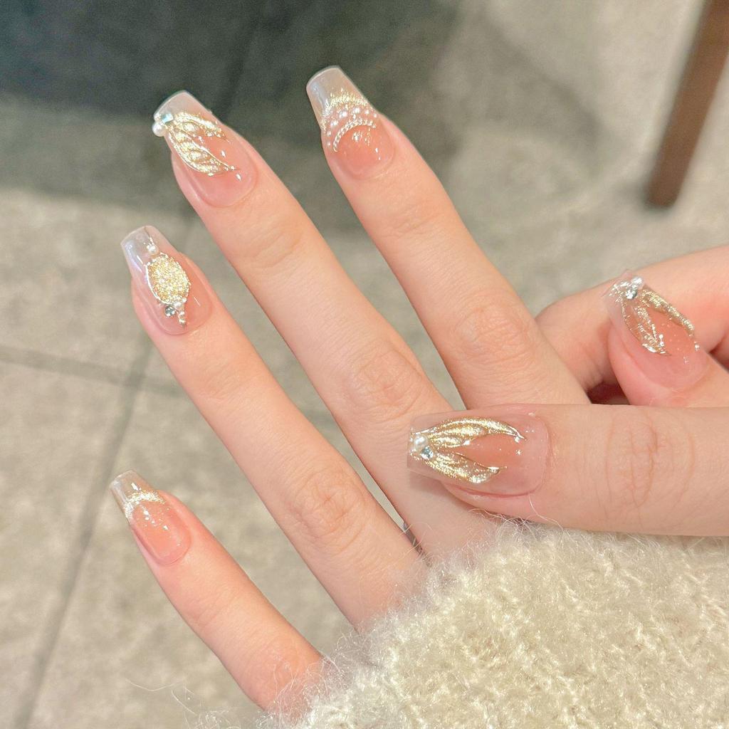 Yihe Gold-Plated Mermaid Pearl Gradient Cat Eye Nails