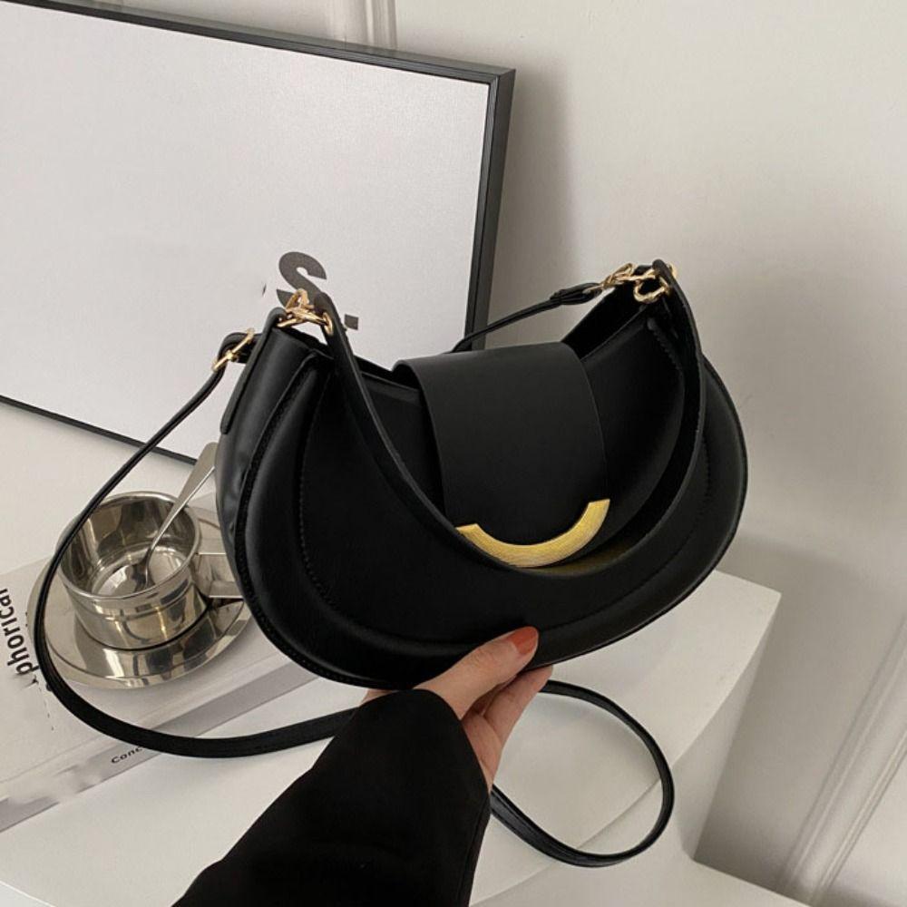 Simple Girls Crossbody Bag Half-Moon Ladies Messenger Bag Solid Color Small Shoulder Bag Gifts