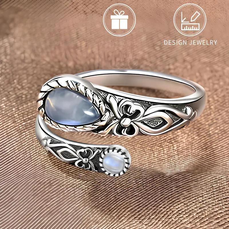 Ring,moonstone Ring,Silver Color,adjustable Ring,boho,vintage,spoon Ring,butterfly,synthetic Stone,gift