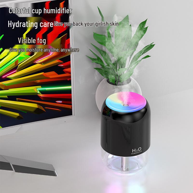USB Mini Humidifier for Bedroom, Home, Car & Desk with Large Mist Output & Colorful Light
